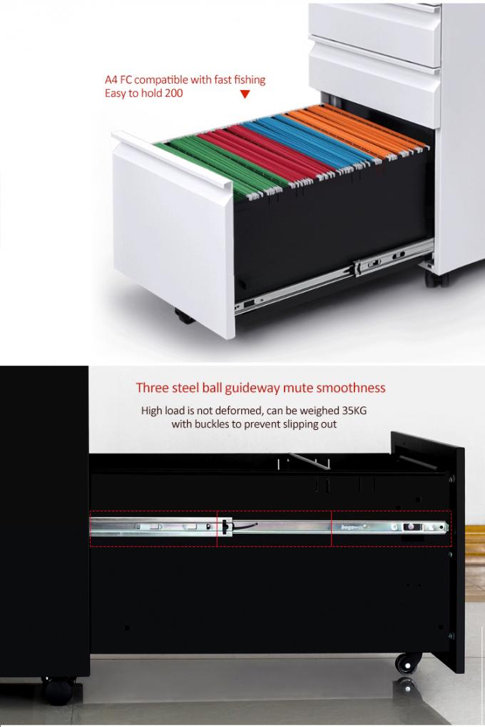 Vertical Three Drawers Movable Metal Filing With Wheels