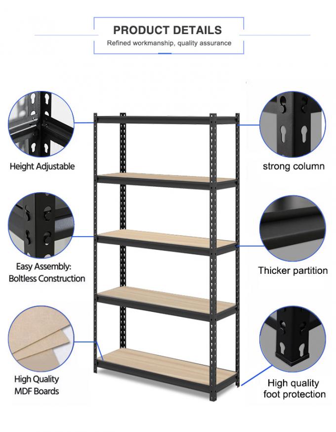 Warehouse Home 5 Shelf Storage Steel Muscle Rack With Wood Layer
