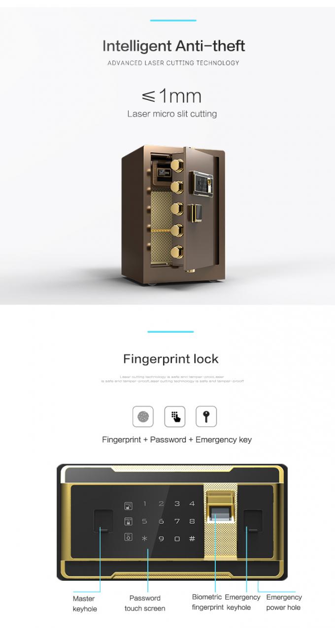 Brown Digital Fingerprint Lock Smart Security Safe Box With Inside Box