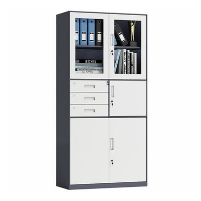 Glass Door 3 Drawers Steel Office Cabinet With Safe Box