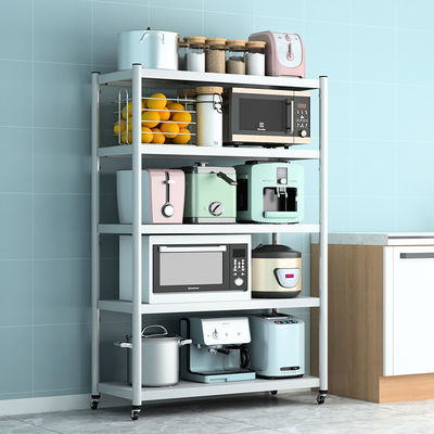 Removable Round Tube Kd Steel Storage Rack Shelf With 4 Casters