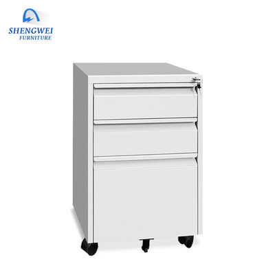 Vertical Three Drawers Movable Metal Filing Cabinet With Wheels