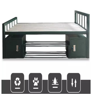 Powder Coated Sturdy Army Gray Green Color Steel Bed With Bottom Locker