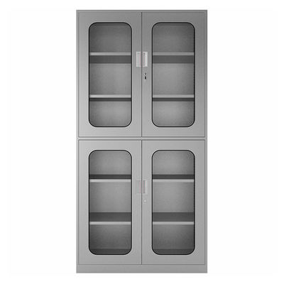 4 Galss Door Double Tiers Stainless Steel Storage Cabinet With Adjustable Shelves