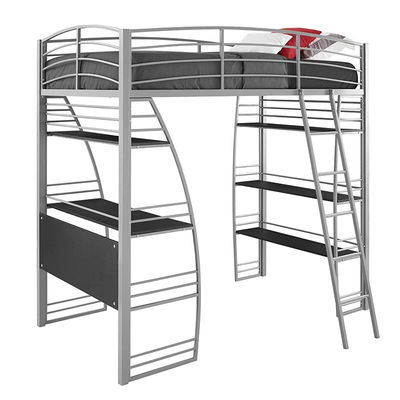 Dormitory School Gray Single Bed Steel Bunk Bed With Study Desk And Shelf