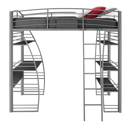 Dormitory School Gray Single Bed Steel Bunk Bed With Study Desk And Shelf