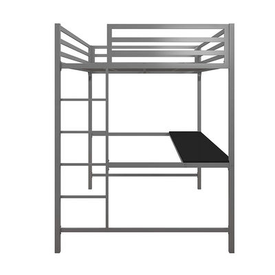 Gray Single Person Metal Frame Loft Bed With Study Desk Book Shelf