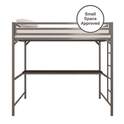 Gray Single Person Metal Frame Loft Bed With Study Desk Book Shelf