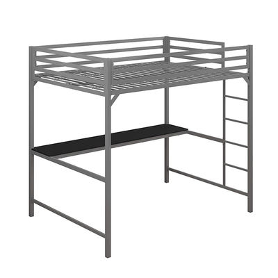 Gray Single Person Metal Frame Loft Bed With Study Desk Book Shelf