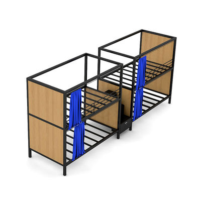 Hotel double decker curtain bed steel bunk beds with middle ladder and locker