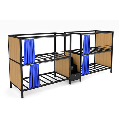 Hotel double decker curtain bed steel bunk beds with middle ladder and locker