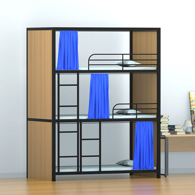 Triple Layers Steel Mesh Hotel Steel Loft Bed With Curtain