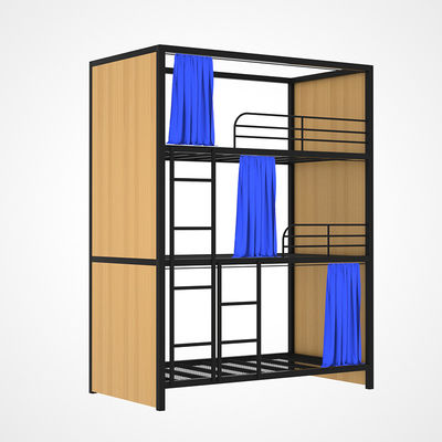 Triple Layers Steel Mesh Hotel Steel Loft Bed With Curtain
