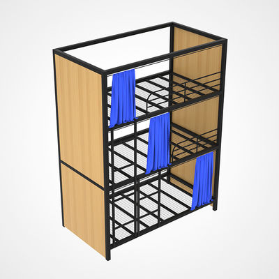 Triple Layers Steel Mesh Hotel Steel Loft Bed With Curtain