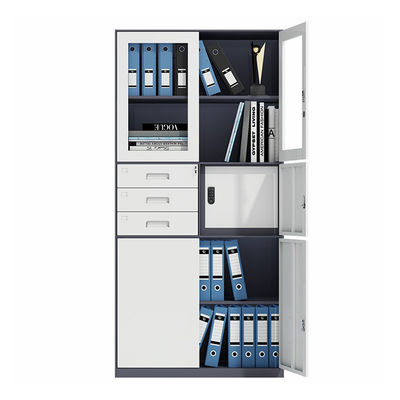 Glass Door 3 Drawers Steel Office Cabinet With Safe Box