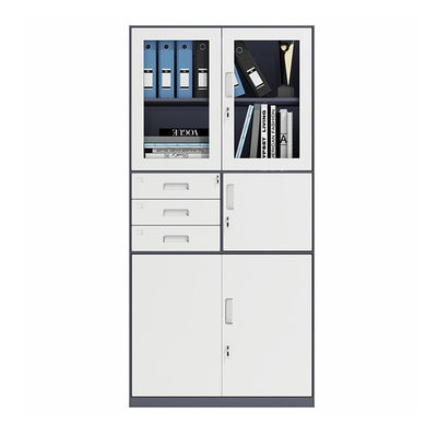 Glass Door 3 Drawers Steel Office Cabinet With Safe Box