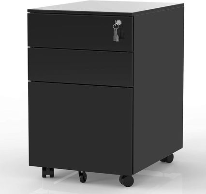 3 Drawer Black Mobile Metal File Cabinet With Anti-Tilt Mechanism