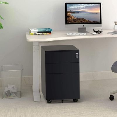 3 Drawer Black Mobile Metal File Cabinet With Anti-Tilt Mechanism