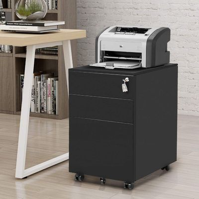 3 Drawer Black Mobile Metal File Cabinet With Anti-Tilt Mechanism