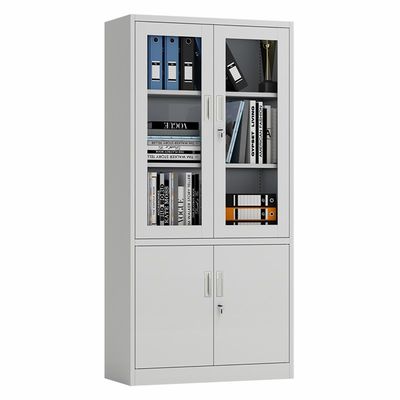 Waterproof Library Two Tiers Glass Door Metal Storage Cabinet