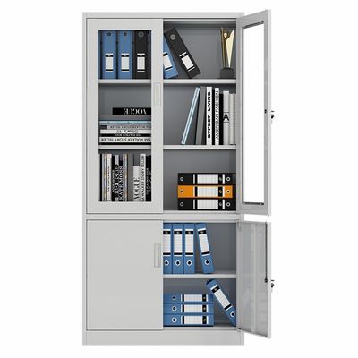 Waterproof Library Two Tiers Glass Door Metal Storage Cabinet