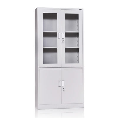 Waterproof Library Two Tiers Glass Door Metal Storage Cabinet