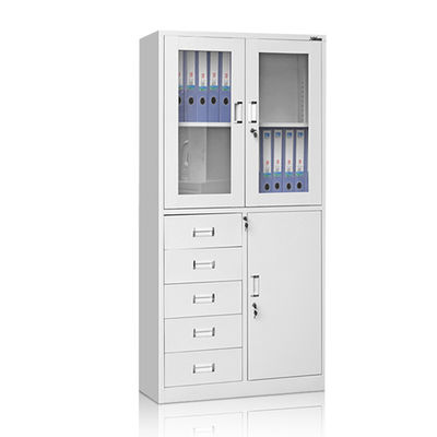 5 Drawers Office Glass Door Furniture 2 Tiers Metal Storage Filing Cabinet