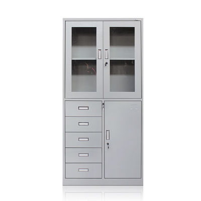 5 Drawers Office Glass Door Furniture 2 Tiers Metal Storage Filing Cabinet