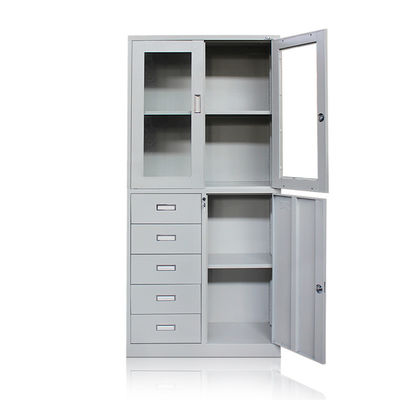 5 Drawers Office Glass Door Furniture 2 Tiers Metal Storage Filing Cabinet