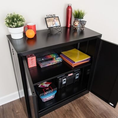 2 Doors Foldable Metal Storage Shelf Cabient With Recessed Handle