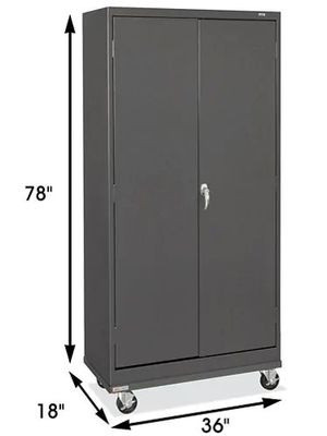 Double Door Unassembled Metal Adjustable Shelf Cabinet With Wheels