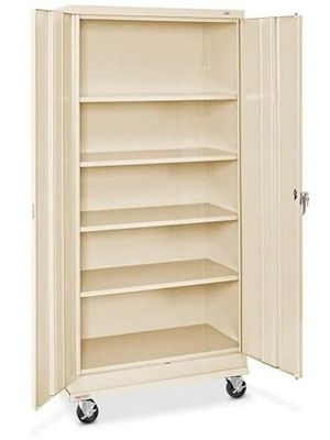 Double Door Unassembled Metal Adjustable Shelf Cabinet With Wheels