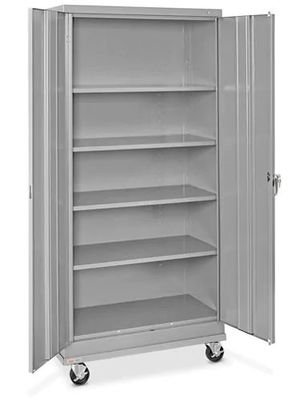 Double Door Unassembled Metal Adjustable Shelf Cabinet With Wheels