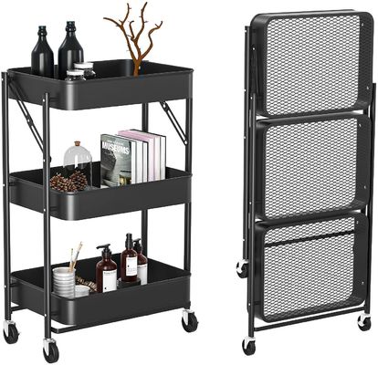 Folding Mobile ODM Metal Storage Trolley For Kitchen