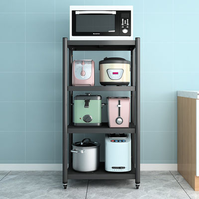 Metal Kitchen 4 Tiers Storage Round Tube Steel Shelf Rack With Wheels