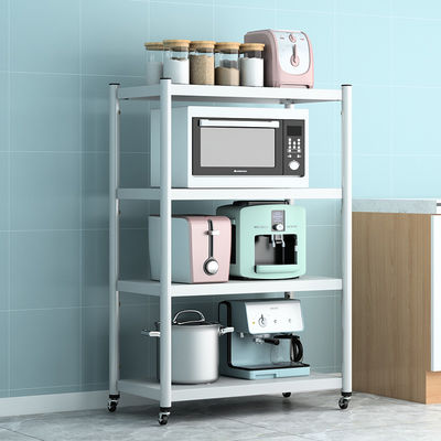 Metal Kitchen 4 Tiers Storage Round Tube Steel Shelf Rack With Wheels