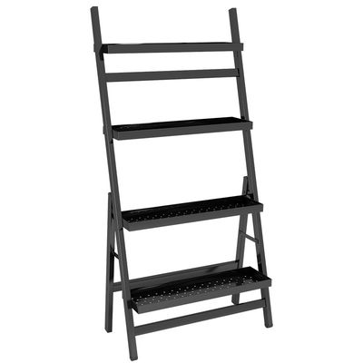 Home Four Tiers Black Iron Flower Rack Shelf With Drain Basket
