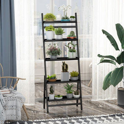 Living Room Five Tiers Black Flower Pot Steel Shelf Rack