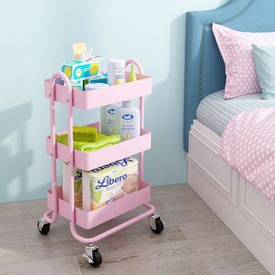 Multi Purpose 3 Tiers Kitchen Movable Steel Storage Cart Trolley