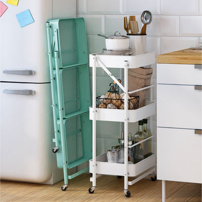 Mobile Three Tiers Metal Rolling Cart Trolley Storage With Wheels