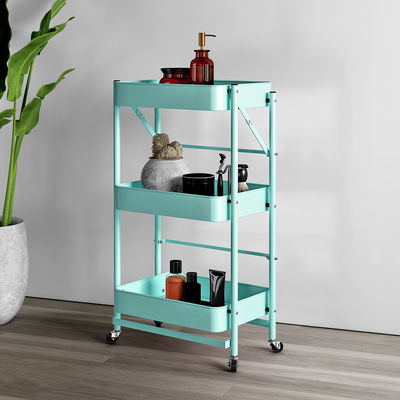Mobile Three Tiers Metal Rolling Cart Trolley Storage With Wheels