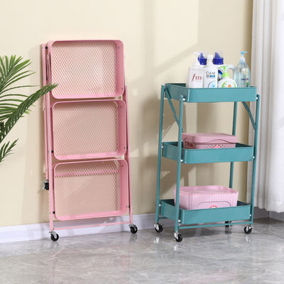Mobile Three Tiers Metal Rolling Cart Trolley Storage With Wheels