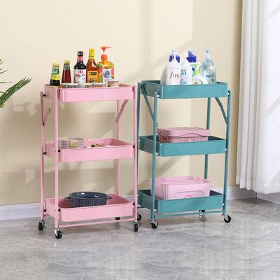 Mini 3 Tiers Metal Mesh Basket Mobile Rolling Storage Trolley Cart