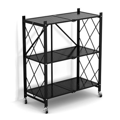 3 Shelf Foldable Laundry Steel Shelf Rack With Wheels