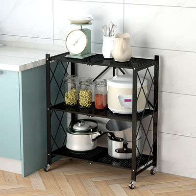 3 Shelf Foldable Laundry Steel Shelf Rack With Wheels