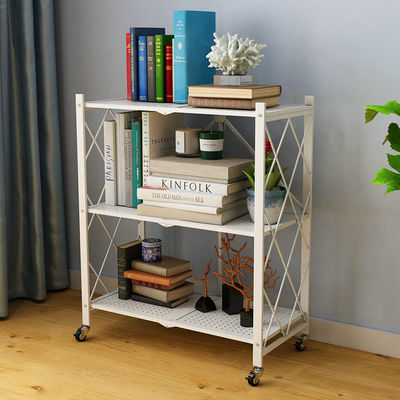 3 Shelf Foldable Laundry Steel Shelf Rack With Wheels