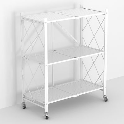 3 Shelf Foldable Laundry Steel Shelf Rack With Wheels