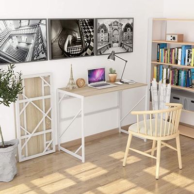 Folding Steel Executive Desk Writing Computer Desk No Assembly Study Office Desk