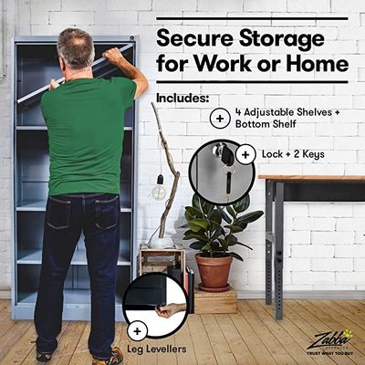 4 Adjustable Shelves Metal Shelf Cabinet Metal Utility Cabinet For Garage Office
