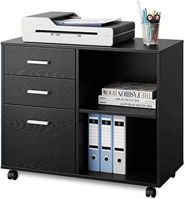 3 Drawer Metal Mobile Lateral Printer Stand Filing Cabinet With Open Storage Shelves